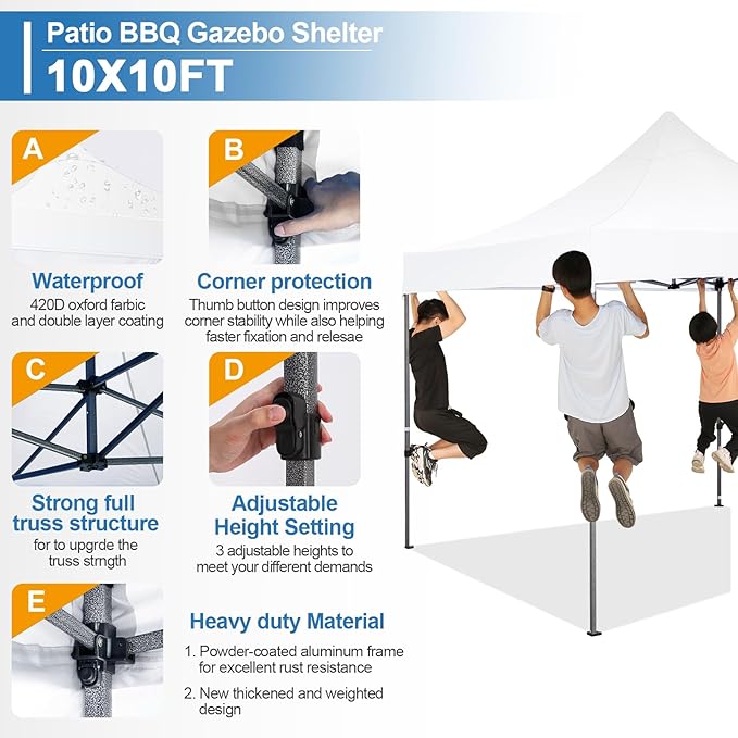 COBIZI 10x10 Pop Up Canopy Tent 10x10 Easy up Canopy, Heavy Duty Outdoor Canopy UPF 50+ All Weather Waterproof Instant Party Tents for Parties Gazebo with Handbag, White(Windproof Upgraded)