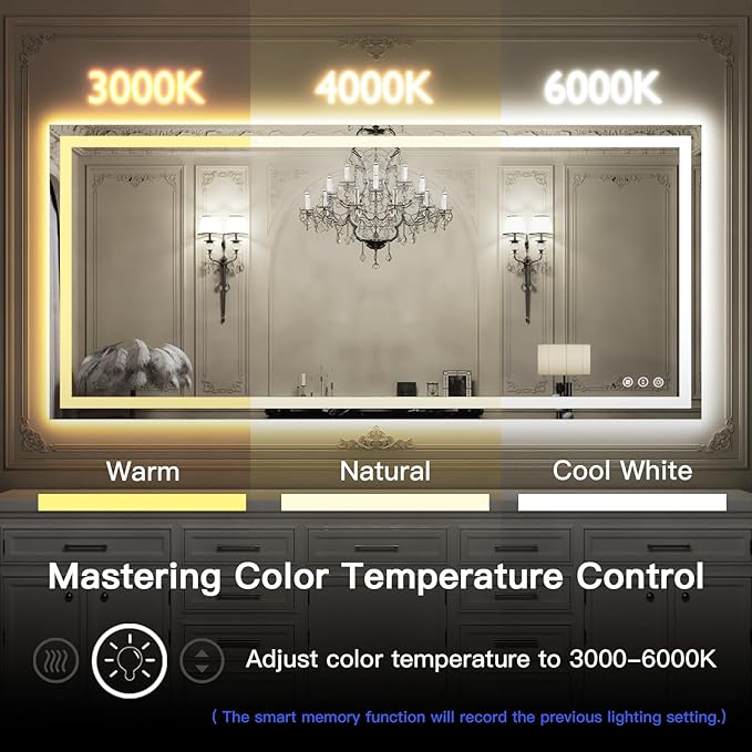 ISKM 57'' x 36'' LED Mirror for Bathroom Lighted Vanity Mirror for Wall Front Lights + Backlit LED Bathroom Mirror Anti-Fog Tempered Glass ETL Listed