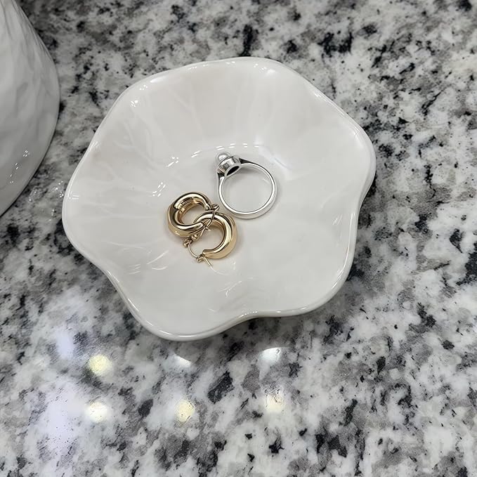 2Pcs Ceramic Jewelry Dish - Lotus Leaf Shape, for Ring Holder Necklace Small Key, Suitable for Mother Friend Sister, Gifts for Women, Cute Plate Trinket Tray, Home Decor (Light Blue & White)