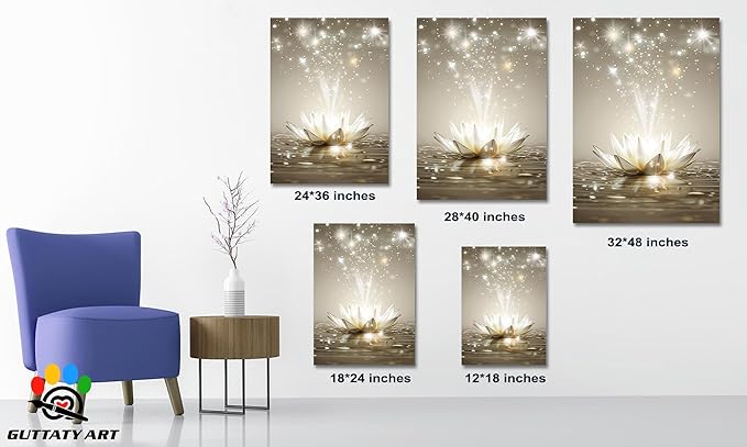 Zen White Lotus Flower Canvas Wall Art, Lotus Floral Pictures Wall Print, Spiritual Water Lily Canvas Prints, Lotus Bloom on Water Poster, Zen Meditation Spiritual Artwork for Yoga Spa Room 18x24 inch