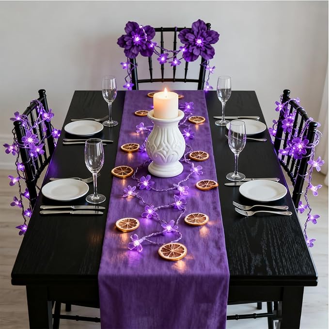 Cute Flower String Lights, USB & Battery Lighted Decorative Fairy Cherry Blossom Indoor Bedroom Tree Branches Hanging, Novelty Floral Lamp for Christmas Easter Wedding Party Birthday Decor (Purple)