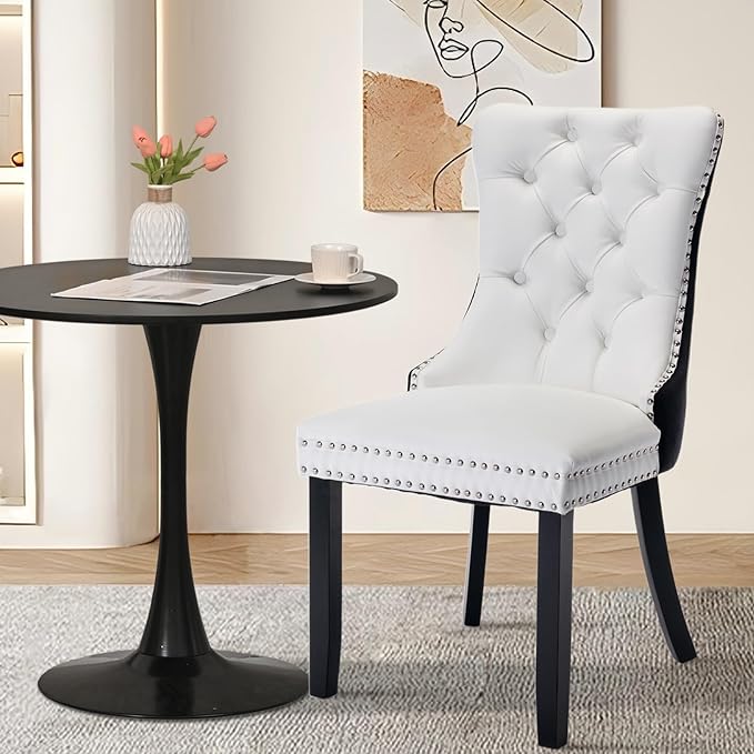 SoarFlash Kitchen Table and Chairs for 2, 31.5" Dining Table Set for 2 with Leather Upholstered Chairs, 3 Piece Round Kitchen Table Set, Dining Room Table Set for Small Space, Apartment, Black/White