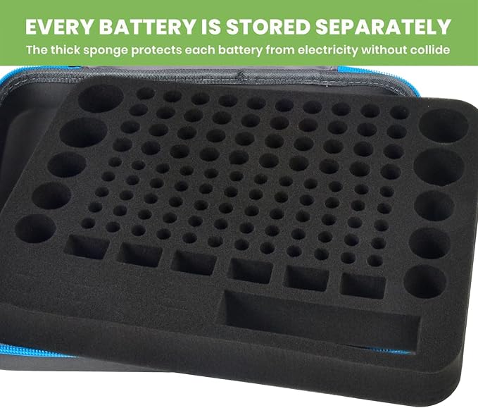 ALKOO Battery Organizer Storage Holder Case Box with Tester Checker BT-168. Holds 136+ Batteries AA AAA C D Cell 9V 3V Lithium (Blue)