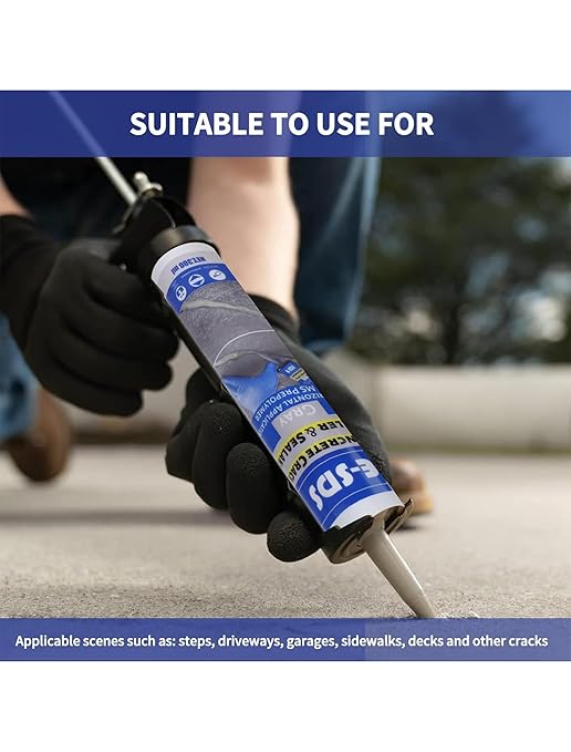 E-SDS Concrete Crack Filler Outdoor Waterproof Cement Crack Filler, Polyurethane Adhesive Sealant Self-Leveling Driveway Repair Filler Flexible Concrete Patch Gray 10.5 fl. oz (Grey,6 Pack)