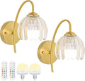 Wireless Wall Sconce with Flower lampshade, Battery Operated Wall Lights,Wall lamp with 15 Colors for Bedroom Living Room Home Decor (Clear-Tulip, 2 Light Battery Operated)