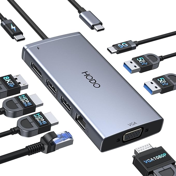 USB C Docking Station Dual Monitor Adapter for Dell HP, Laptop Docking Station 3 Monitors Quad Display USB C Hub Dongle to 2 HDMI,DP,VGA,3 USB,PD,100W PD,Ethernet, 9 in 1 Thunderbolt Dock for Surface