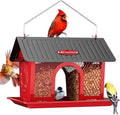 Kingsyard Metal Bird Feeders for Outdoors Hanging, Wild Bird Feeder with Seed Tray and Weatherproof Roof, 3 lbs Seed Capacity, Red