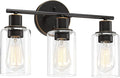 Pia Ricco Bathroom Vanity Light Fixtures, 3-Light Bathroom Wall Lights with Clear Glass Shades, Oil Rubbed Bronze Modern Vanity Light Over Mirror, Wall Sconces for Living Room Bedroom Hallway