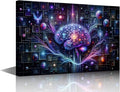 Digital Brain Canvas Wall Art for Bedroom Neurological Data Analysis Painting House Decorations Technology Print Artwork Canvas Framed Artwork for Walls Posters framed Ready to Hang 24"Wx36"Hx1 Panel