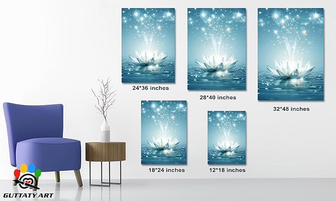 GUTTATY Zen Floral Canvas Wall Art, Water Lily Bloom Picture, Lotus Flower Canvas Art Print, Spiritual Zen Wall Picture, Meditation Spiritual Zen Flower Print for Yoga Spa Spiritual Room 28x40 inch