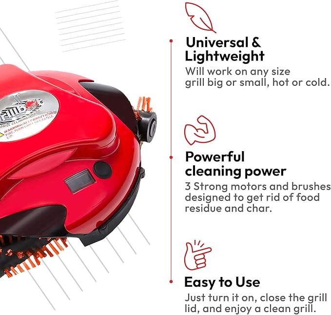 Grillbot Automatic Grill Cleaning Robot with Nylon Brushes, BBQ Grill Cleaner, Grill Brush, Grill Scraper, BBQ Accessories (Red Grillbot)