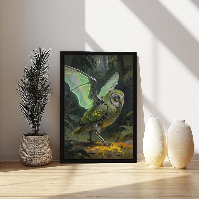 Framed Cyber Fantasy Wall Art for Living Room And Home Office Modern Sci Fi Nature Inspired Decor 08x12in