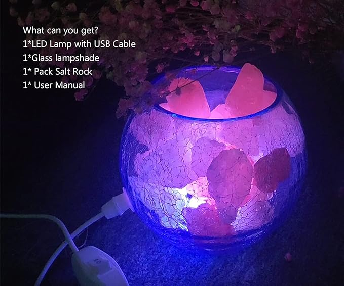 USB Himalayan Salt Lamp, Salt Rock Lamp with Natural Salt Chunks Bring Visual Impact of Ice and Fire to you, Used for Desk, Bedroom, Living Room and Gift - Color Changing + Warm Light Mode