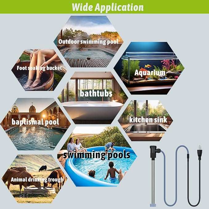 1800W Submersible Immersion Water Heater for Pool & Hot Tub – Portable Electric Heater with Wifi Timer and Auto Shut Off for Bathtub, Inflatable Pool, Above Ground Pool& baptismal pool