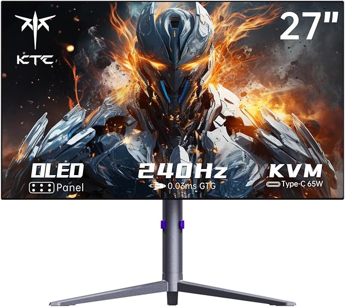 KTC 27 Inch OLED Gaming Monitor, QHD 2560 x 1440, 240Hz, 0.03ms, Type-C 65W, Built-in Speakers, G-SYNC & FreeSync, HDMI2.0, DisplayPort1.4, USB-C 3.0, G27P6