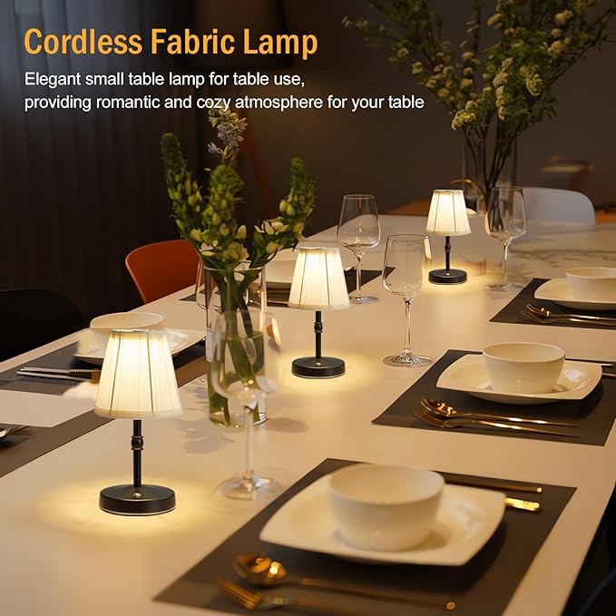 LED Cordless Mini Lamp 5W,3000 mah Battery Operated Lamps,3 Color Temperature Dimmable Table Light,Small Rechargeable Lamp,Kitchen Lamps countertop,Restaurant (Black,2pack)