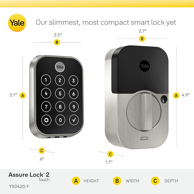Yale Assure Lock 2 Touch Deadbolt, Satin Nickel Smart Keyless Entry Door Lock with Wi-Fi Connected Touch Keypad and Fingerprint Scanner, YRD450-F-WF1-619