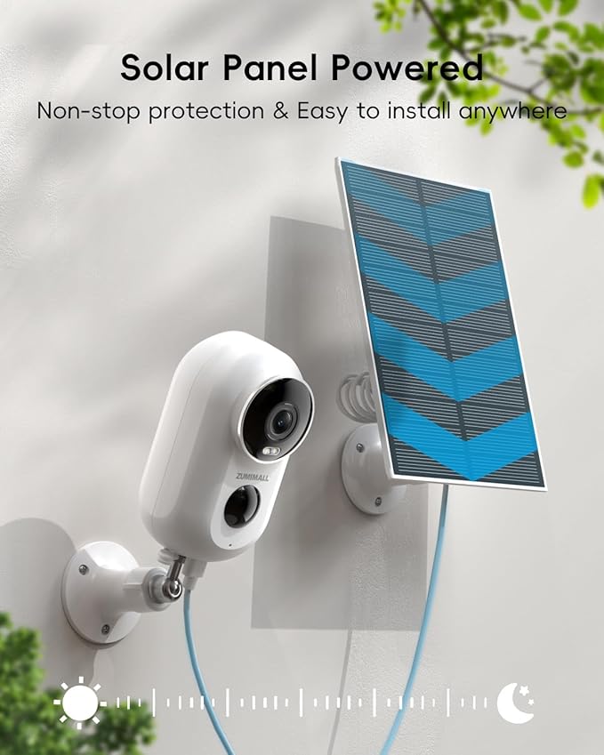 ZUMIMALL Solar Security Cameras Wireless Outdoor, 2Packs, Solar Camera Outdoor Wireless, 2.4G WiFi Battery Camera, 3MP Color Night Vision, Magnetic Mount, Siren,PIR/AI Analyse, IP66, Cloud, Alexa