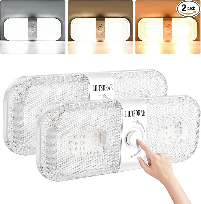 LILTSDRAE RV Lights Interior 1700LM，3 Color 12V Volt Led Light, Super Bright 120 LEDs Dome Light Fixture for RV Accessories/Camper/Car/Trailer/Boat(Crystal Finish/(Cold +Warm+Natural Light) 2PCS)