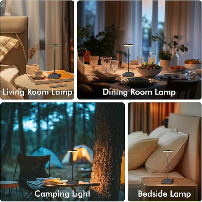 3 Pack 7.67in Black Small Cordless Table Lamps Rechargeable, Battery Operated Mini Lamp, Small Lamp Touch Portable Table Lights, LED Night Light for Bedside/Dining/Bar/Outdoor (Black-C)