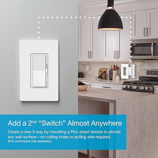 Lutron Diva Smart Dimmer Light Switch for Caseta Lighting (Lutron Smart Hub Required), for LED Lights, 150W, Single-Pole/3-Way, No Neutral, White, 3 Pack (DVRF-6LS-WH-3)