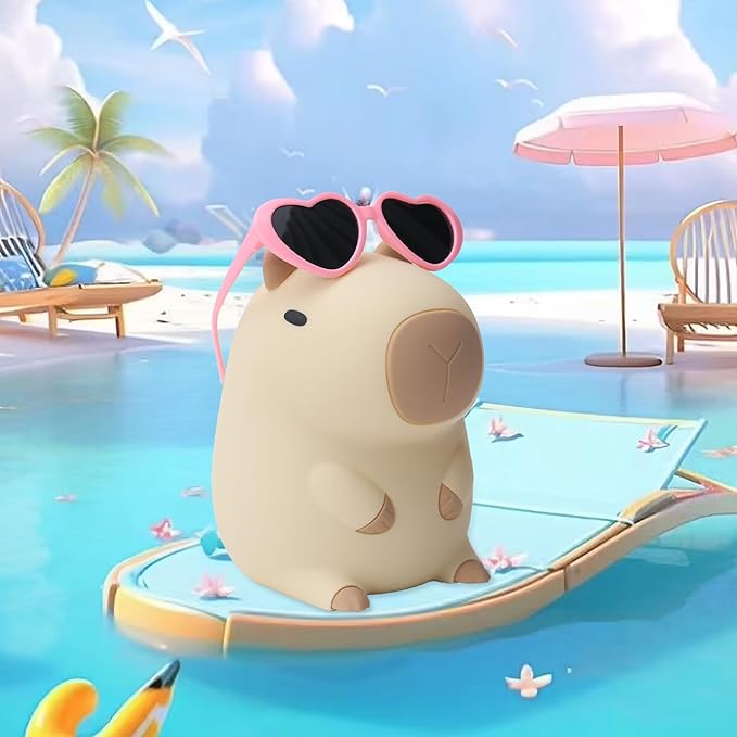 Attivolife Capybara Night Light, Sunglasses Capybara Silicone Lamp for Girls, Touch Nightlight Portable with Dim, Funny Bathroom Table Decor Birthday Xmas Gift for Women Friends（Pink Glasses）