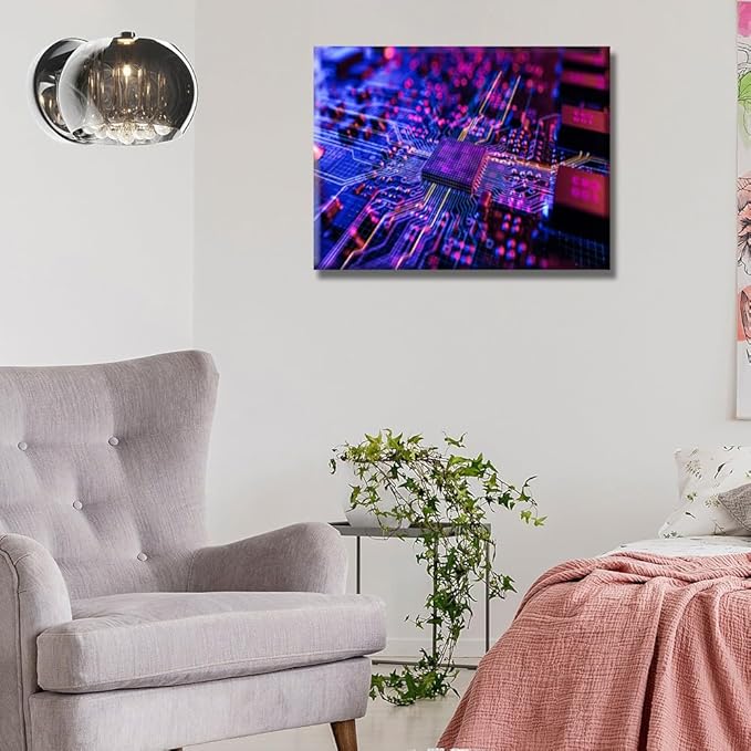 LSIUHWUWI CPU Concept Wall Decorations for Living Room Circuit Board CPU Processor Canvas Wall Art Paintings for Bedroom Wall Artwork Home Decorations Office Wall Art Framed Ready to Hang 12x16 INCH