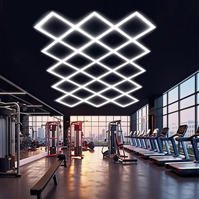 Hexagon Garage Lights 23 Hex Super Bright Led Honeycomb Lights New Updated Diamond Commercial Lighting for Garage Car Detailing Barber Shop Gym Warehouses Basement.