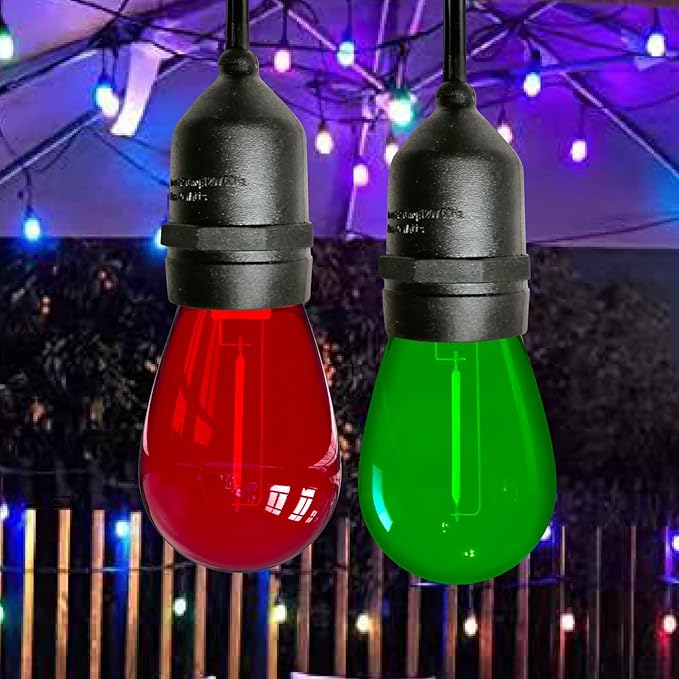 S14 Colored LED String Light Bulbs, 24-Pack 1W Plastic Shatterproof Waterproof Outdoor Indoor Replacement Bulbs for Home Decor, E26 Medium Screw Base, Red and Green Christmas Bulbs