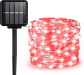 Solar String Lights Outdoor, 33 Feet 100 LEDs 8 Modes Solar Fairy Lights for Outside, Waterproof Outdoor Light for Patio Yard Christmas Tree Halloween Wedding Party Decorations, Red