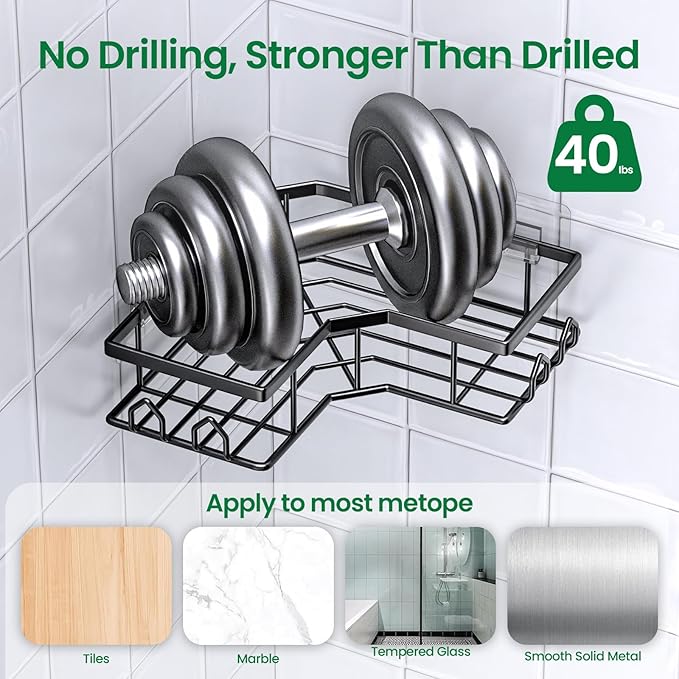 Adhesive Shower Caddy, 4 Pack Corner Bath Organizer, Rustproof Stainless Steel Shower Shelves with Large Capacity, No Drilling Shelves for Bathroom Storage, Home, Kitchen Décor