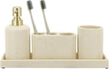 ZCCZ -Beige Bathroom Accessories Set 4 Pcs - Toothbrush Holder, Soap Dispenser, Vanity Tray, Bathroom Tumbler - Countertop Vanity Organizer - Bathroom Accessory Set- Toothbrush Holder Set, Stone Sets