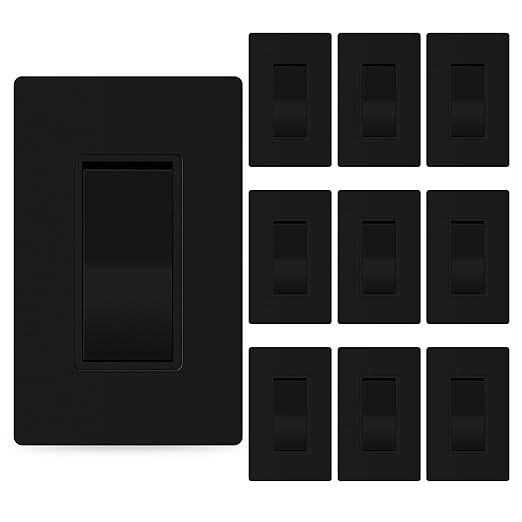 ThunderWay Matte Black 3 Way Decorative Light Switch with Plate, 15 A 120/277 V Rocker Paddle Wall Switch Replacement, Self-Grounding, Residential Grade, Wall Plate, UL Listed (10 Pack)