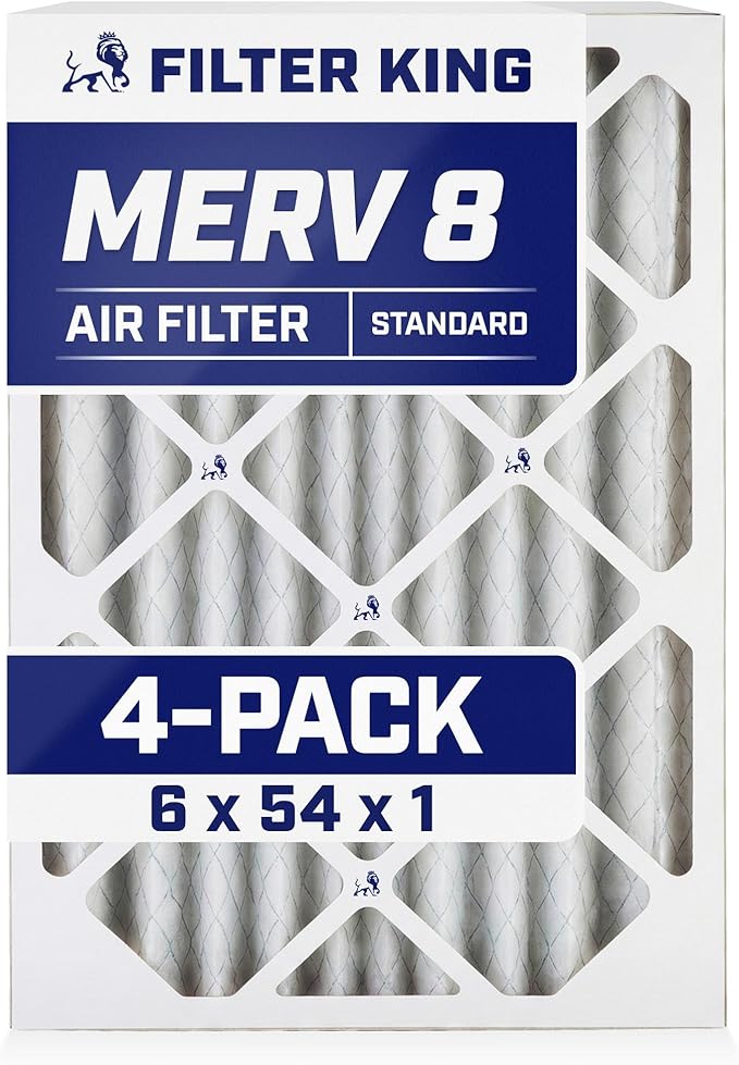 Filter King 6x54x1 Air Filter | 4-PACK | MERV 8 HVAC Pleated A/C Furnace Filters | MADE IN USA | Actual Size: 6 x 54 x .75"