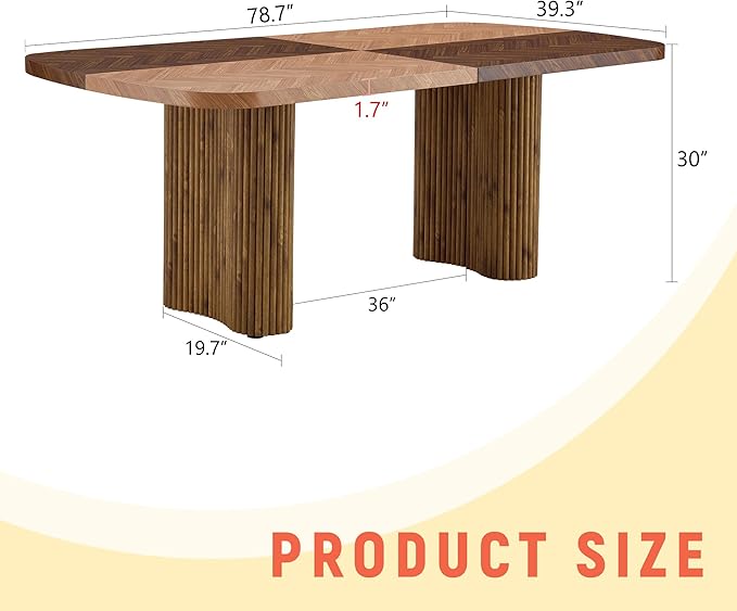 79" Large Wood Dining Table for 6–10, Rectangular Dining Room Table with Sculpted Wave Legs, 1.7" Thick Two-Color Wood-Grain Top, Modern Farmhouse Dining Table for Kitchen, Living Room