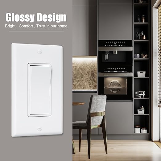 ThunderWay Single Pole Decorator Wall Light Switch with Wall Plate, 15A 120V/277V, On/Off Paddle Switch, Residential Grade - UL Listed, White (30)