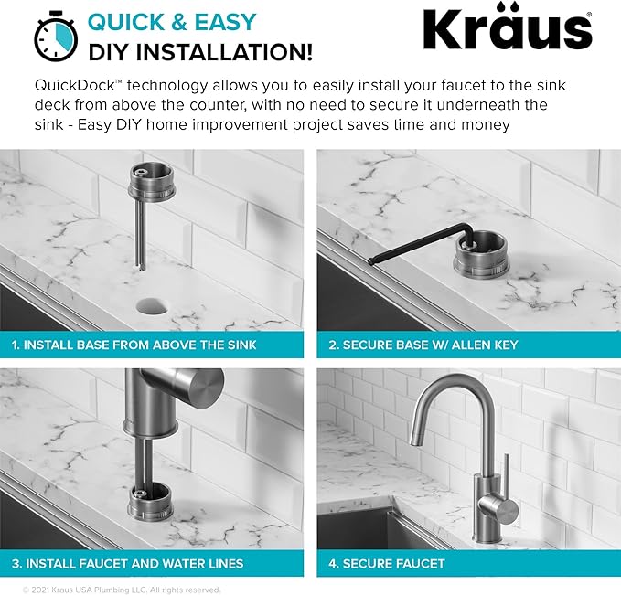KRAUS Oletto Single Handle Kitchen Bar Faucet with QuickDock Top Mount Installation Assembly in Matte Black, KPF-2600MB