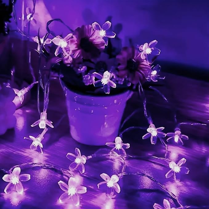Cute Flower String Lights, USB & Battery Lighted Decorative Fairy Cherry Blossom Indoor Bedroom Tree Branches Hanging, Novelty Floral Lamp for Christmas Easter Wedding Party Birthday Decor (Purple)