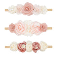 Baby Girl Flower Headbands Set, 3pcs Elastic Nylon Floral Hair Band, Bows Wrap for Infant Newborn Toddler