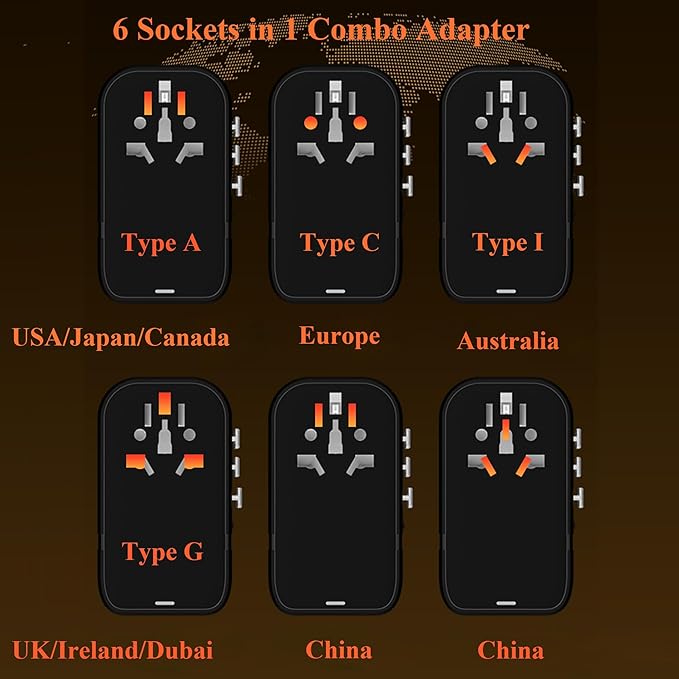 220V to 110V Voltage Converter,US to Europe Travel Converters,Universal International Travel Power Adapter with 2 Type C and 2 USB A Port,DC PD20W & QC 18W, Multi-Plug USA/UK/EU/AUS/China Converter