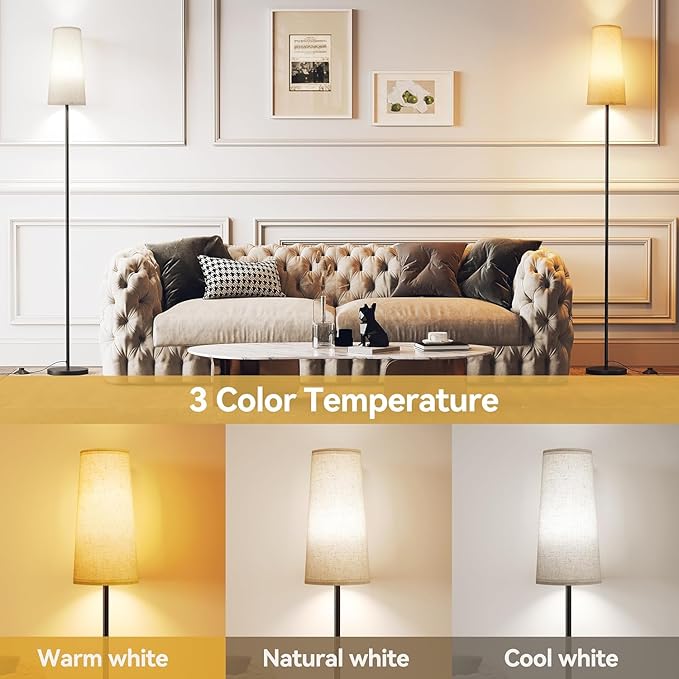 SUNMORY Floor Lamps for Living Room/Bedroom/Office, Standing Lamp with 9W LED Bulb, 3 Color Temperature 61'' Tall Lamp, Suitable for Modern/Boho/Farmhouse and Other Home Decor Styles
