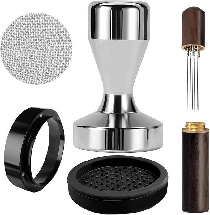 51mm Espresso Tamper, Coffee Tamper Set, 51mm tamper with Wdt Tool, Espresso Tamper Mat, Espresso Dosing Funnel, 51mm Espresso Puck Screen, Espresso Accessories for Espresso Coffee Machine