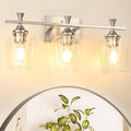 3 Light Bathroom Vanity Light - Silver Bathroom Lighting Fixtures Over Mirror, Modern Wall Sconces with Transparent Glass Lampshade for Bedroom Living Room Kitchen Cabinet Stair Hallway