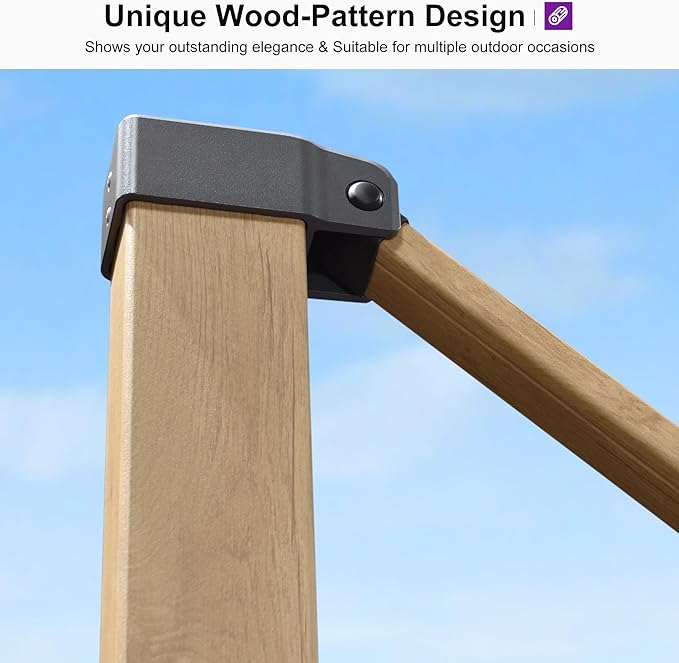 PURPLE LEAF 12FT Patio Umbrella Square Cantilever Umbrella Teak Finished Aluminum Frame Large Windproof Offset Outdoor Sun Umbrellas for Beach Pool Deck, Navy Blue