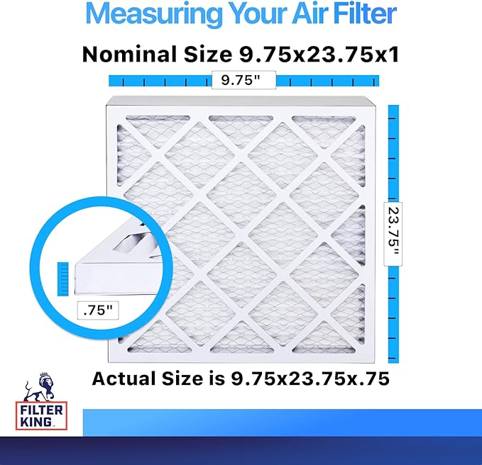 Filter King 9.75x23.75x1 Air Filter | 4-PACK | MERV 8 HVAC Pleated A/C Furnace Filters | MADE IN USA | Actual Size: 9.75 x 23.75 x .75"