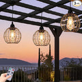 Hanging Pendant Lights, Battery Operated Outdoor Chandelier with Warm White LED Bulb for Patio Tree Pergola Gazebo Porch (Beaded Ball-ST58-3PK)