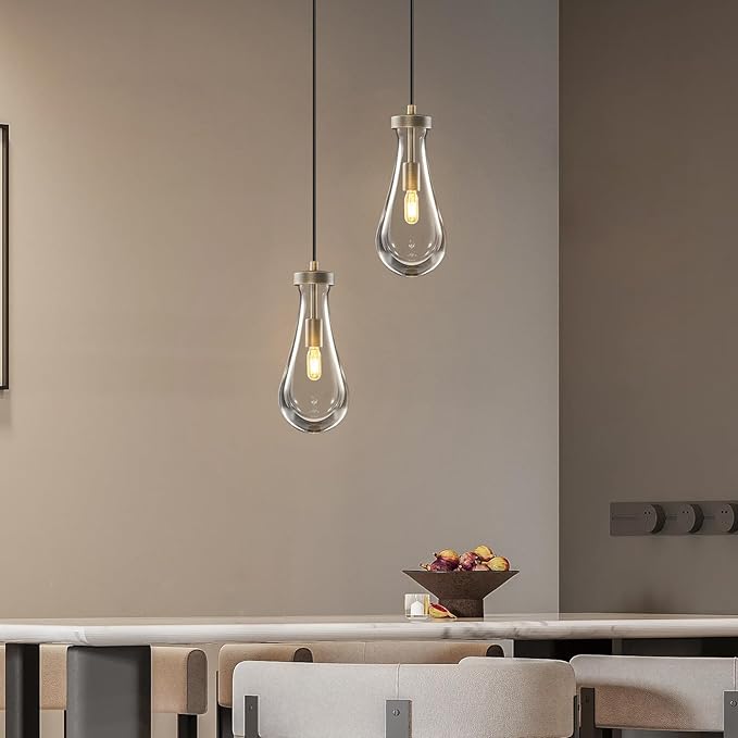 Raindrop Pendant Lights Kitchen Island: 2 Head Vintage Copper Teardrop Hanging Light - Durable Crystal Pendants Light over Dining Table - Raindrop Lighting Fixture for Bedroom Hallway Bulb Included