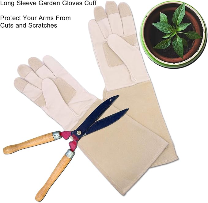 HLDD HANDLANDY Long Gardening Gloves, Leather Thorn Proof Rose Pruning Glove for Men & Women, Great Gift for Gardener