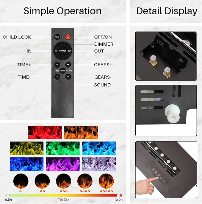 3D Water Vapor Fireplace Smart APP Electric Flame Decoration Steam Fireplace Humidifier W/Tap Water for Office, Home, Hotel,Restaurant(Color,39.3")