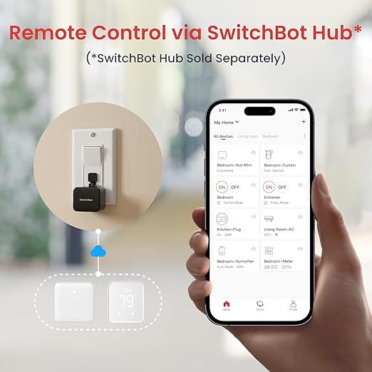 SwitchBot Smart Switch Button Pusher - Bluetooth Fingerbot for Rocker Switch/One-Way Button, Automatic Light Switch, Timer and APP Control, Works with Alexa When Paired with SwitchBot Hub (Black)